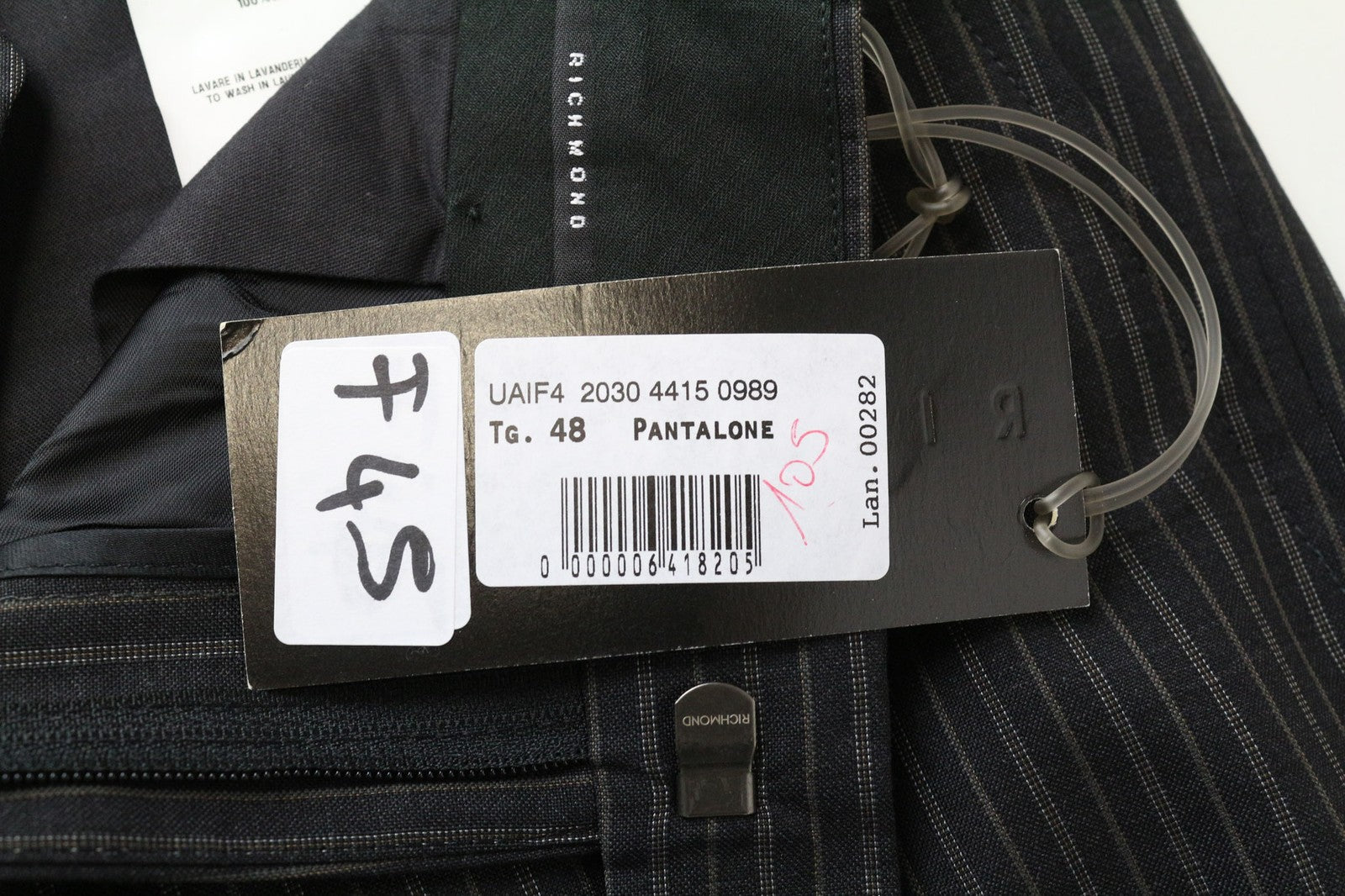 RICHMOND Men's Trousers 48 Dark Grey Pure Wool Stripe Pattern Tailored Pants