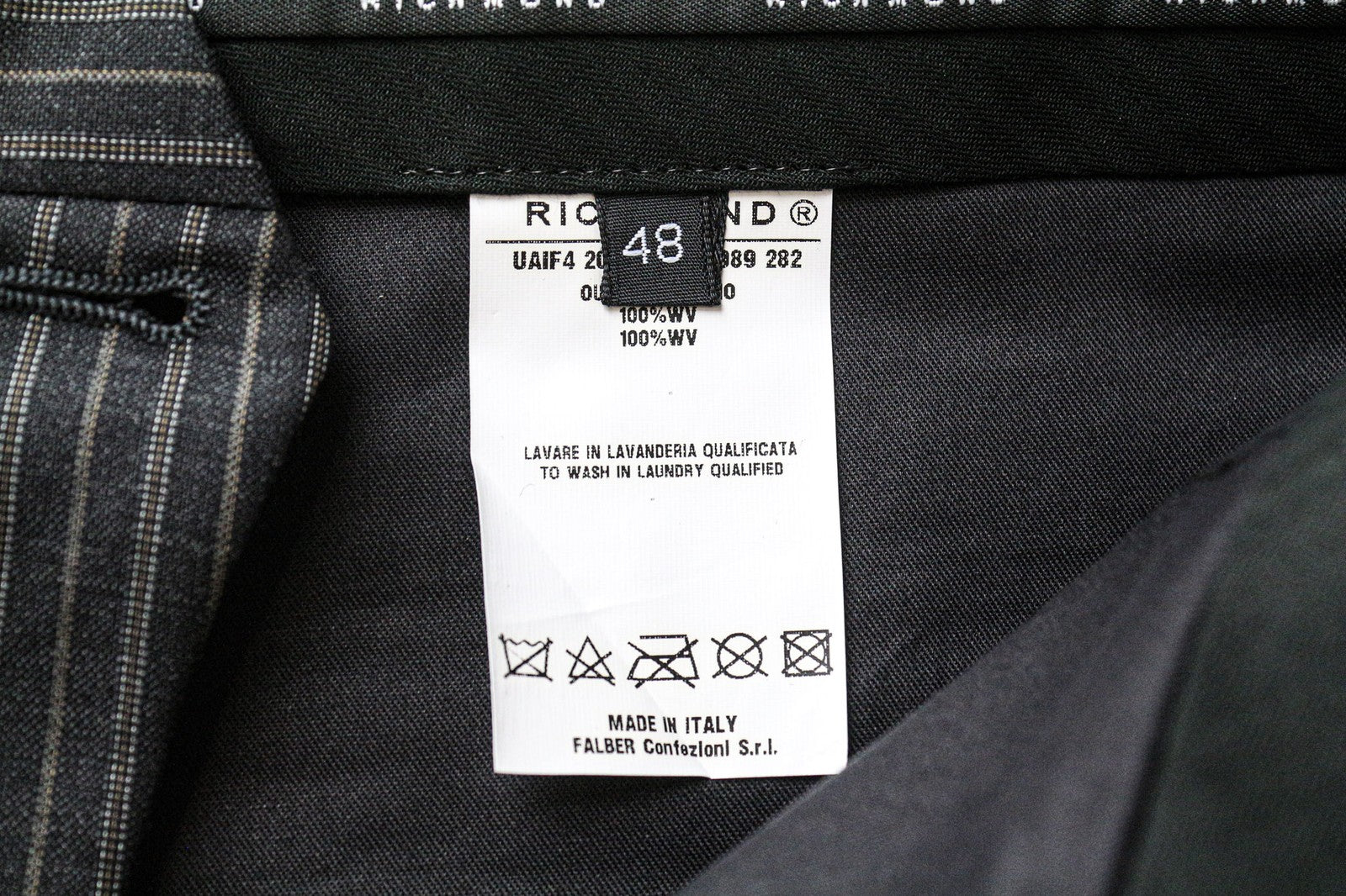 RICHMOND Men's Trousers 48 Dark Grey Pure Wool Stripe Pattern Tailored Pants