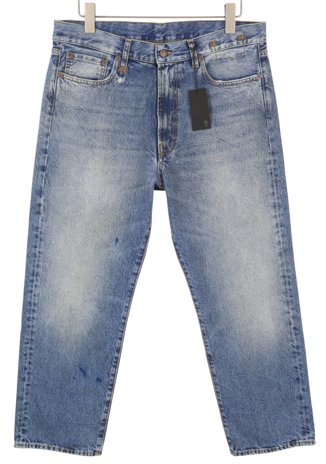 R13 Boyfriend Women Jeans 30 Jasper Straight Fit Whiskers Faded Ankle Blue PF25