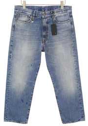 R13 Boyfriend Women Jeans 30 Jasper Straight Fit Whiskers Faded Ankle Blue PF25