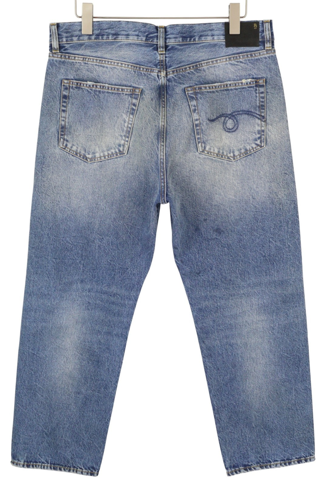 R13 Boyfriend Women Jeans 30 Jasper Straight Fit Whiskers Faded Ankle Blue PF25