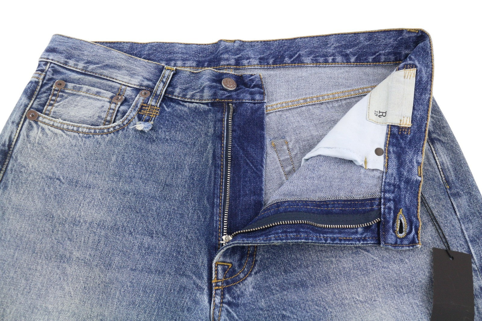 R13 Boyfriend Women Jeans 30 Jasper Straight Fit Whiskers Faded Ankle Blue PF25