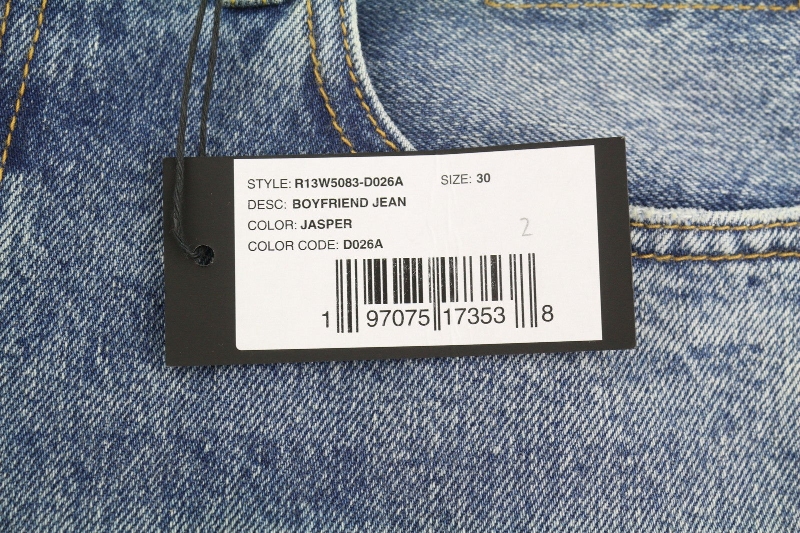 R13 Boyfriend Women Jeans 30 Jasper Straight Fit Whiskers Faded Ankle Blue PF25