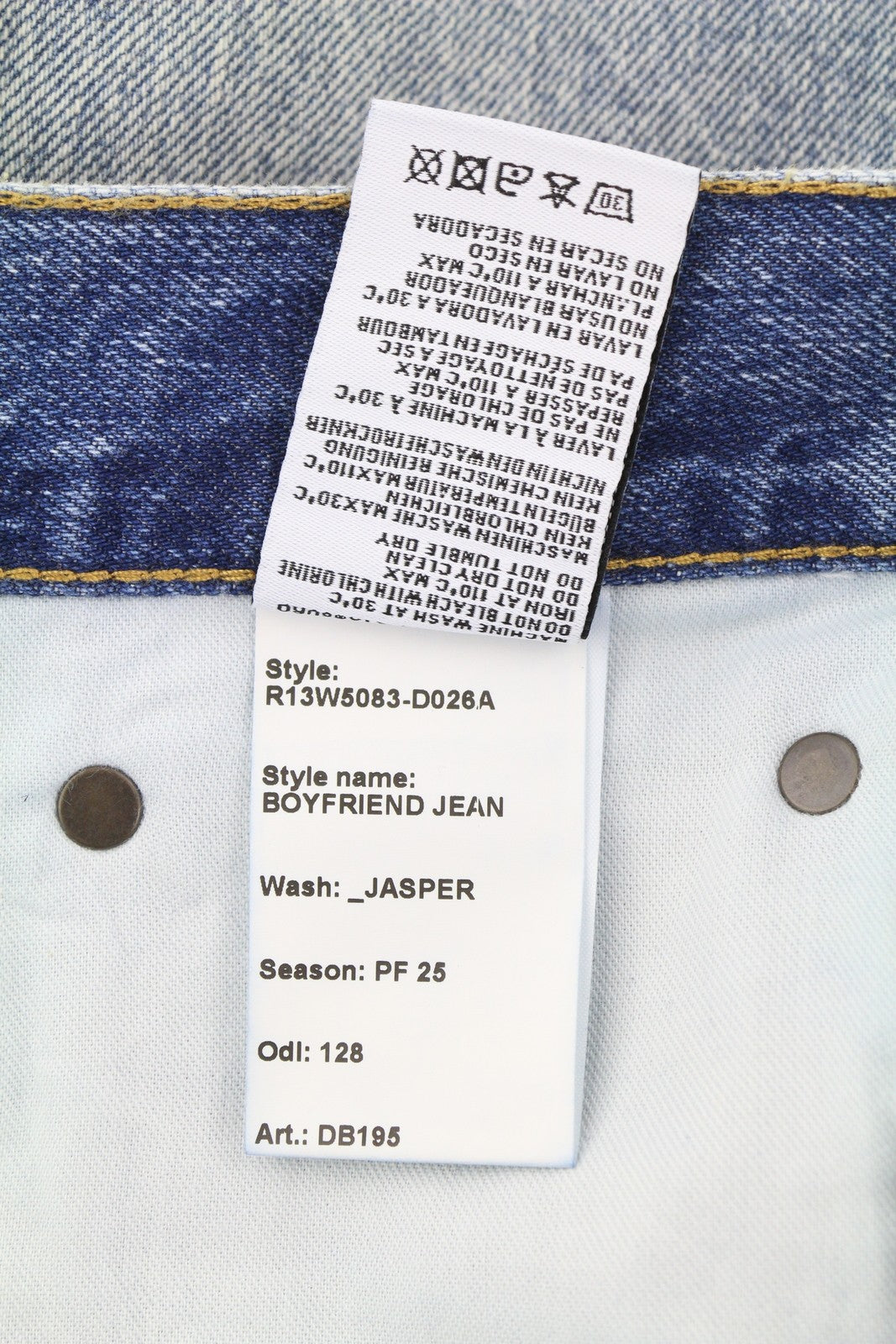 R13 Boyfriend Women Jeans 30 Jasper Straight Fit Whiskers Faded Ankle Blue PF25