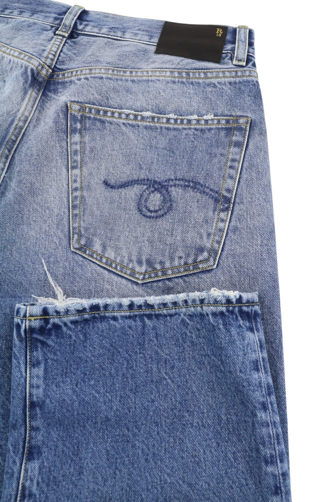 R13 Cuffed X-BF Women Jeans 27 Jasper Straight Whiskers Faded Blue Ankle PF25