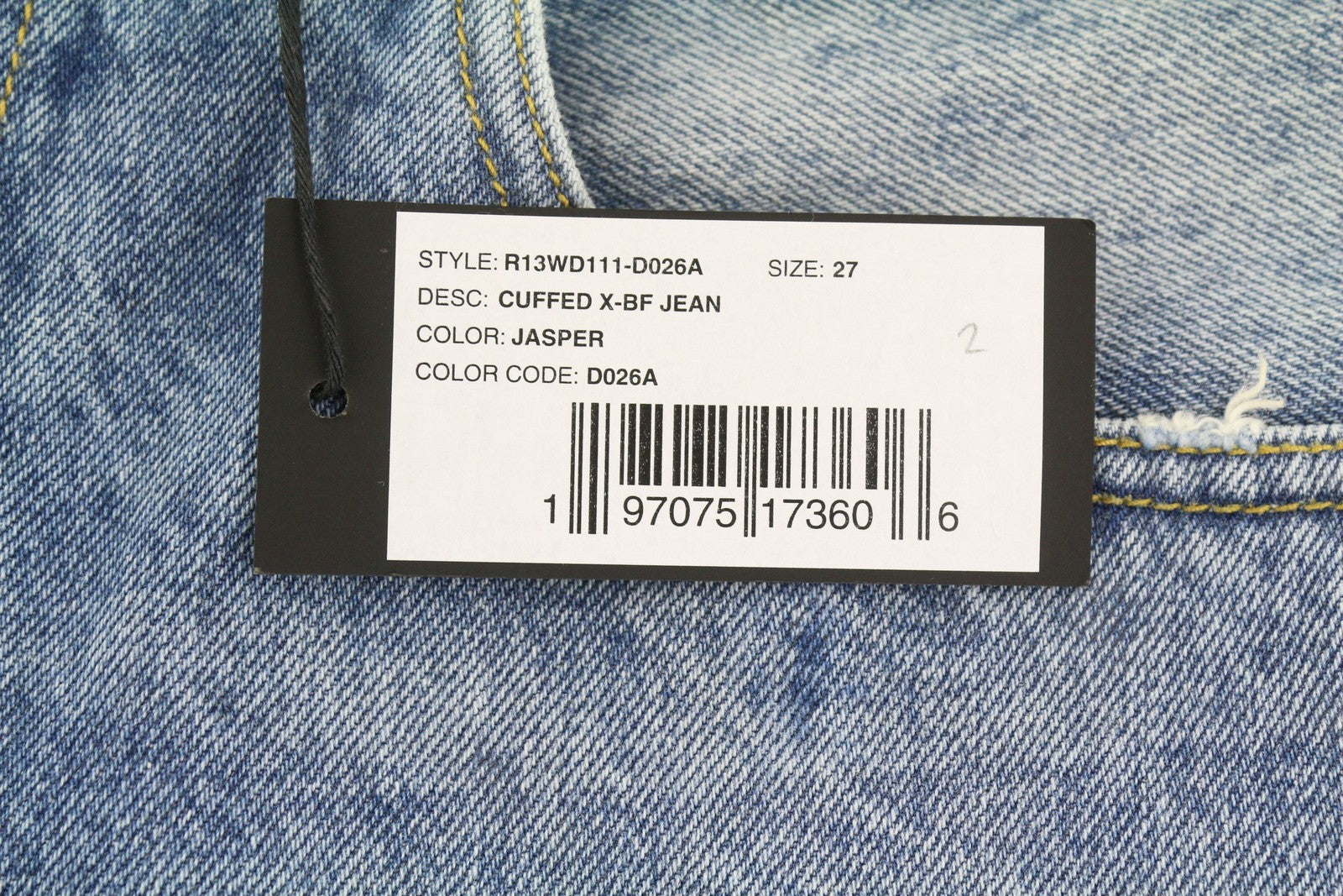 R13 Cuffed X-BF Women Jeans 27 Jasper Straight Whiskers Faded Blue Ankle PF25