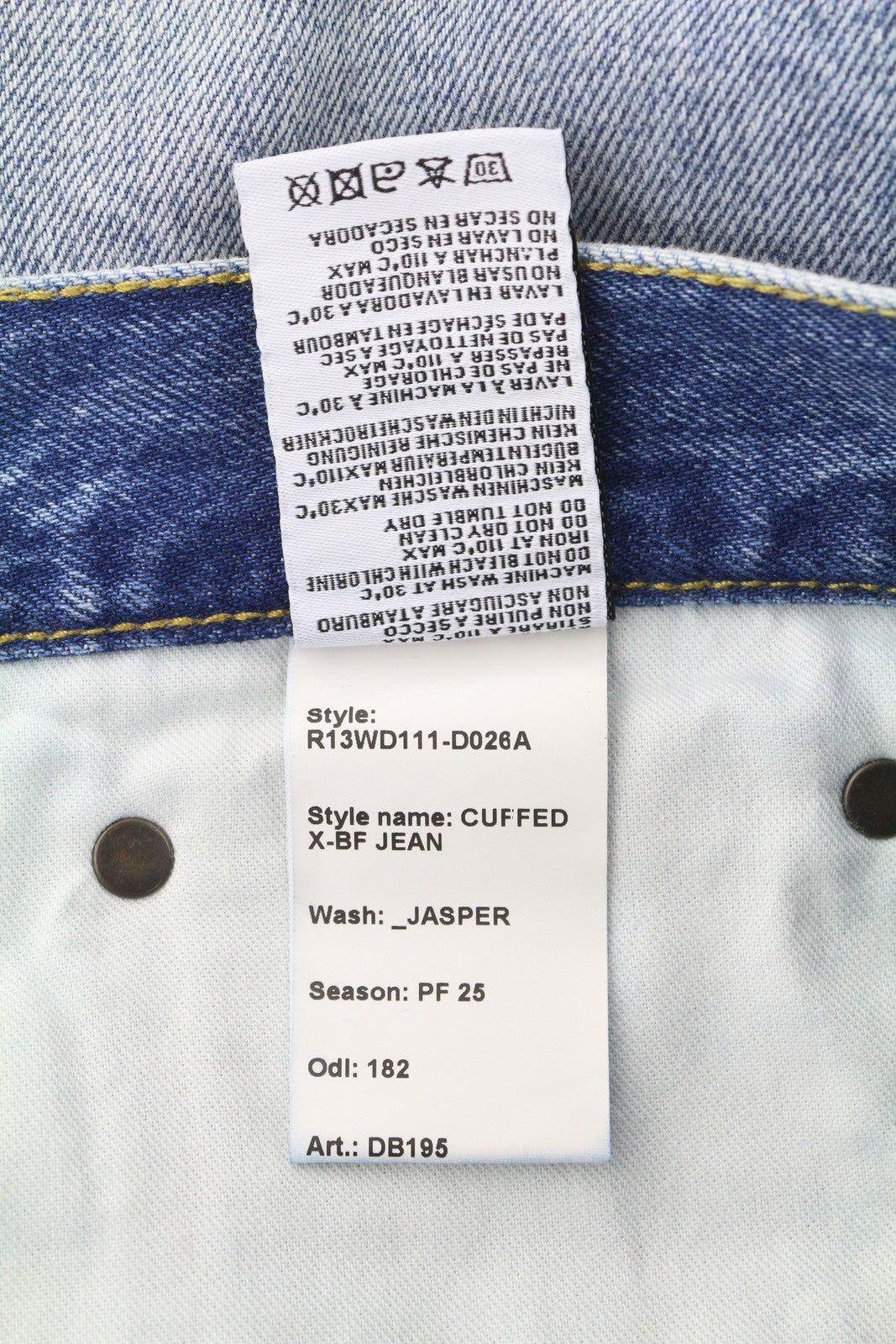 R13 Cuffed X-BF Women Jeans 27 Jasper Straight Whiskers Faded Blue Ankle PF25