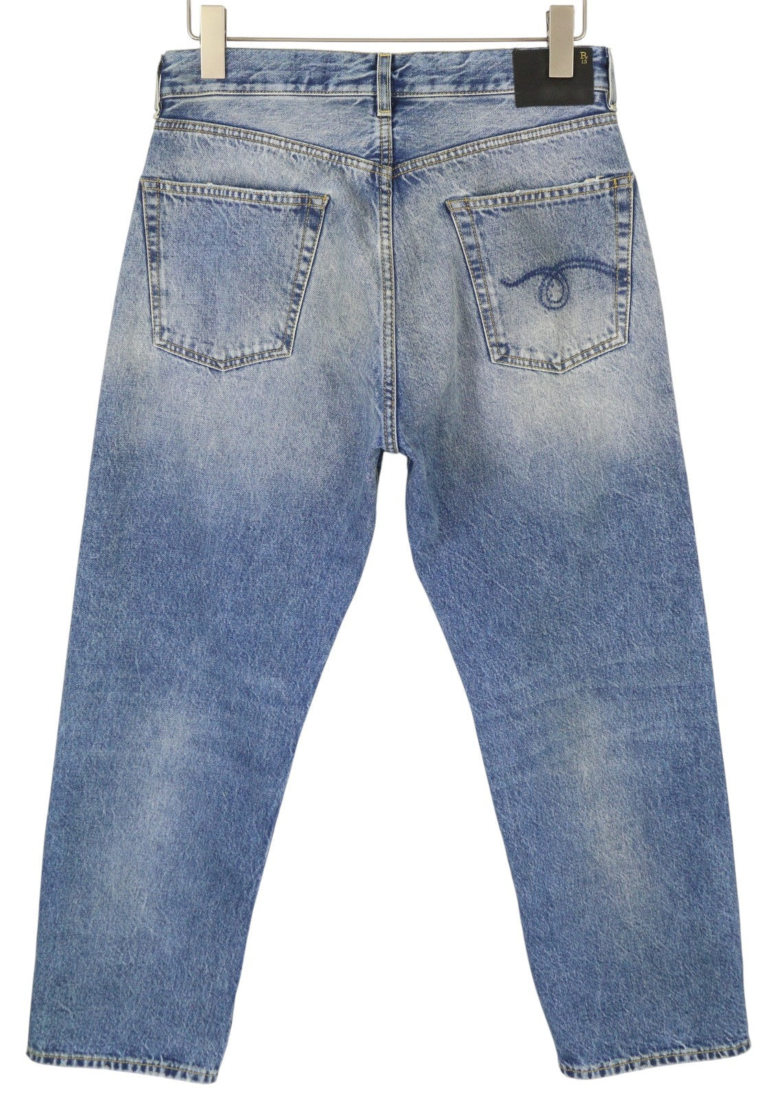 R13 Cuffed X-BF Women Jeans 26 Jasper Straight Distress Whiskers Faded Blue FW25