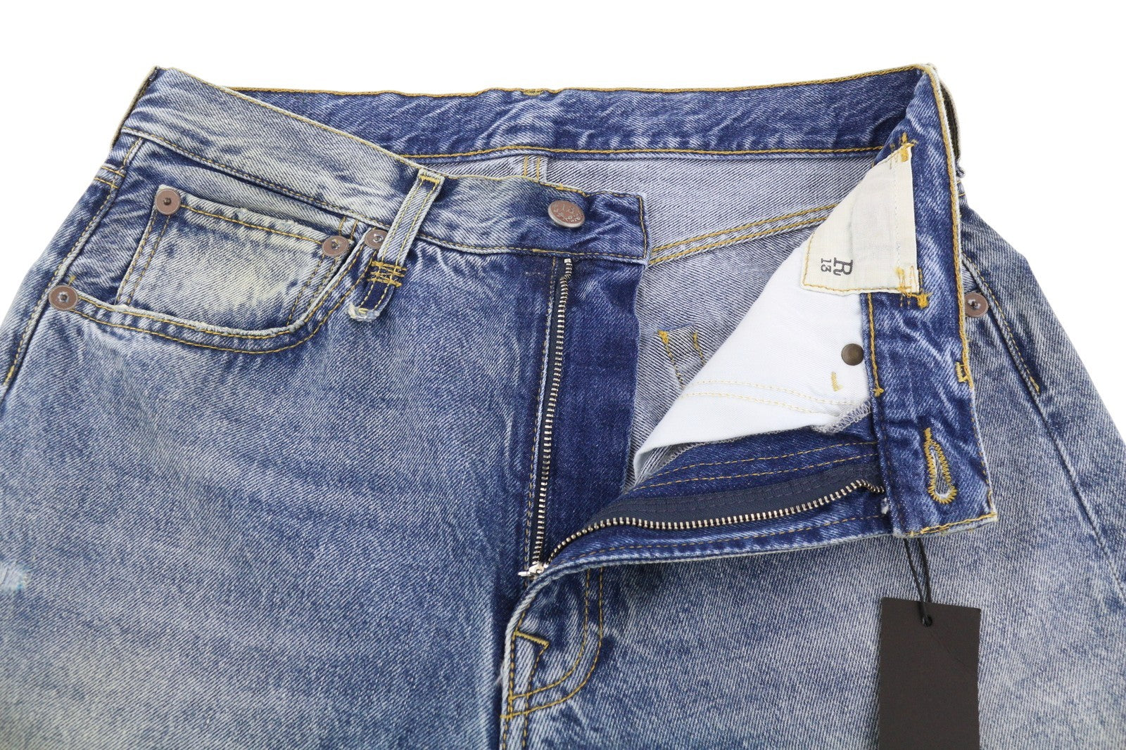 R13 Cuffed X-BF Women Jeans 26 Jasper Straight Distress Whiskers Faded Blue FW25