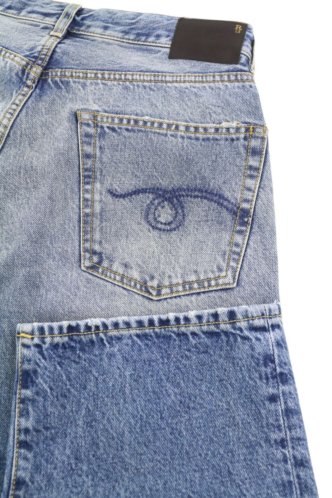 R13 Cuffed X-BF Women Jeans 26 Jasper Straight Distress Whiskers Faded Blue FW25