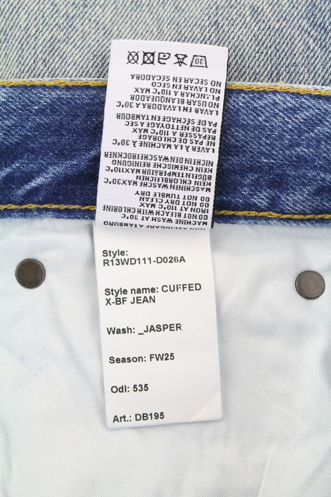 R13 Cuffed X-BF Women Jeans 26 Jasper Straight Distress Whiskers Faded Blue FW25