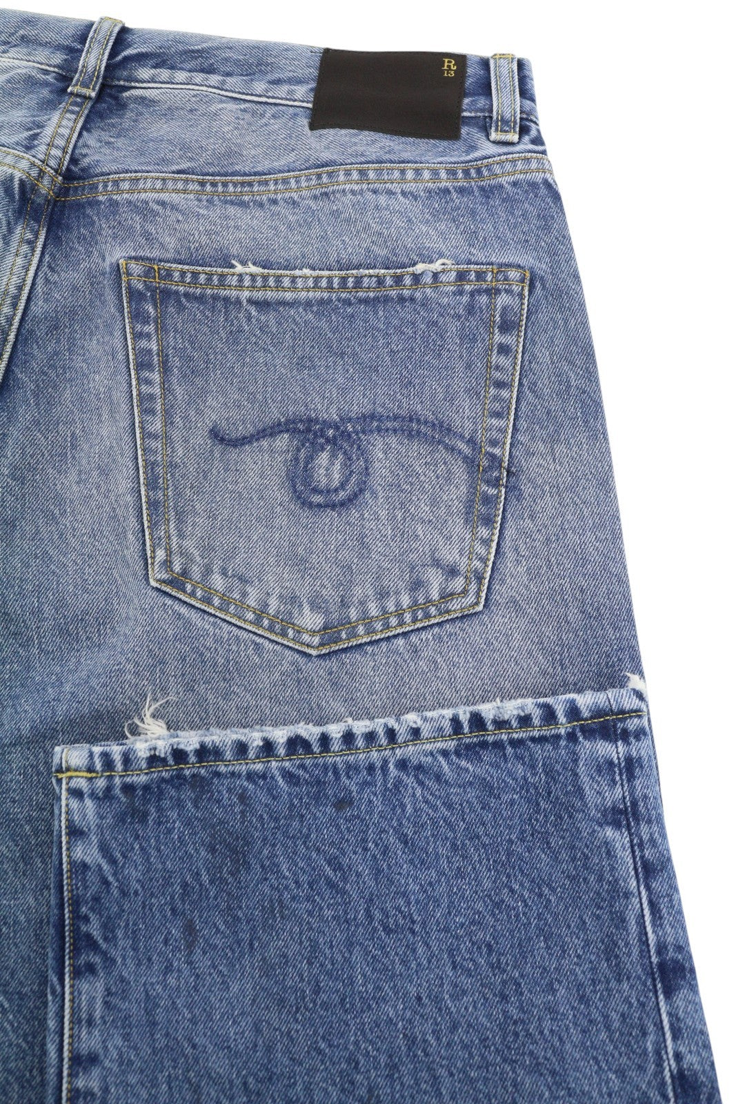 R13 Cuffed X-BF Women Jeans 29 Jasper Straight Whiskers Faded Blue Zip PF25