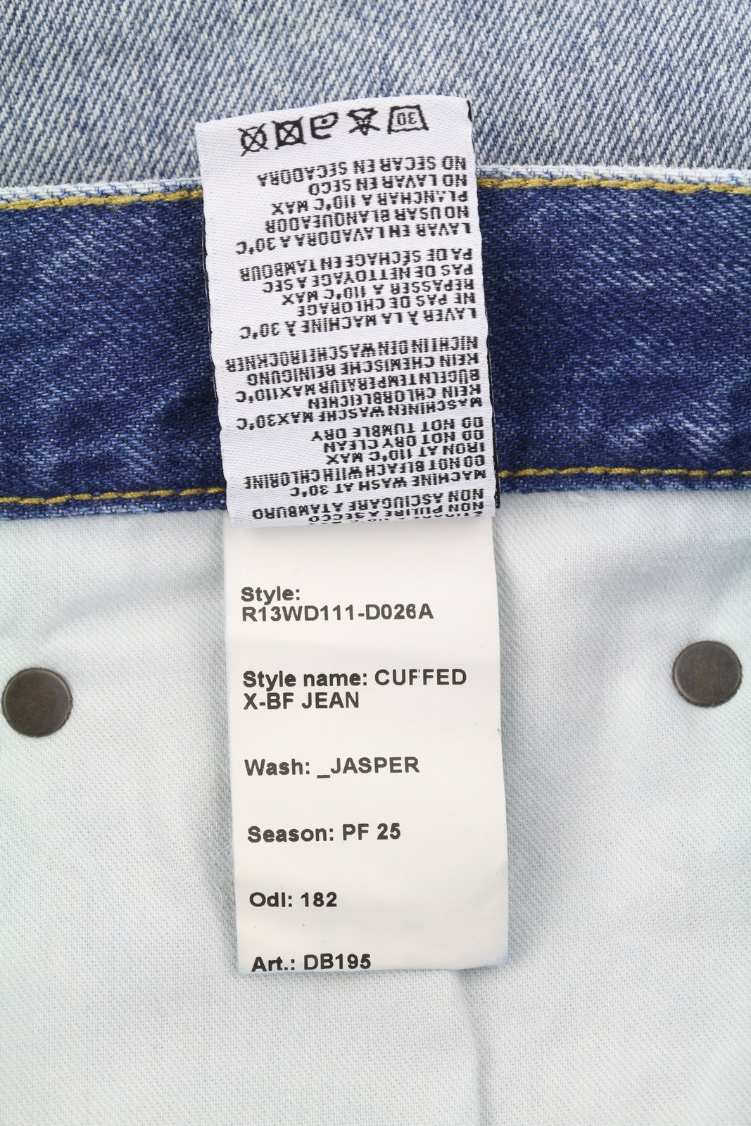 R13 Cuffed X-BF Women Jeans 29 Jasper Straight Whiskers Faded Blue Zip PF25