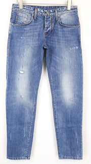 TAKESHY KUROSAWA Men's W34 Slim Blue Pure Cotton Distressed Washed Jeans Fit