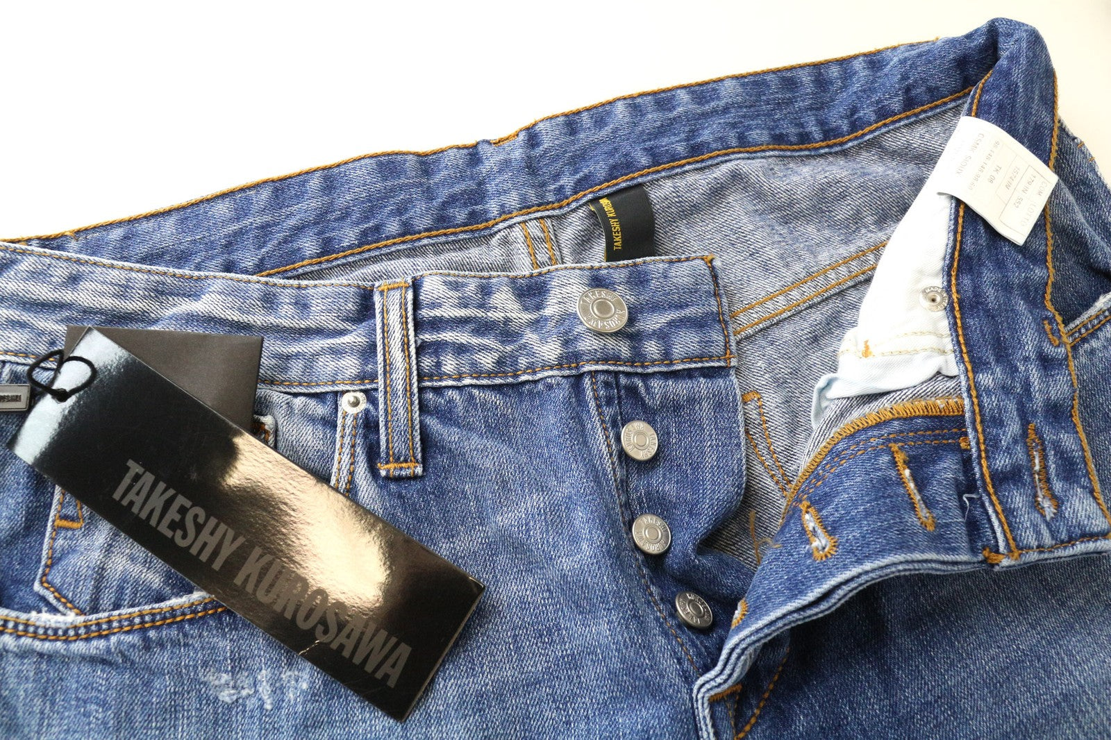 TAKESHY KUROSAWA Men's W34 Slim Blue Pure Cotton Distressed Washed Jeans Fit