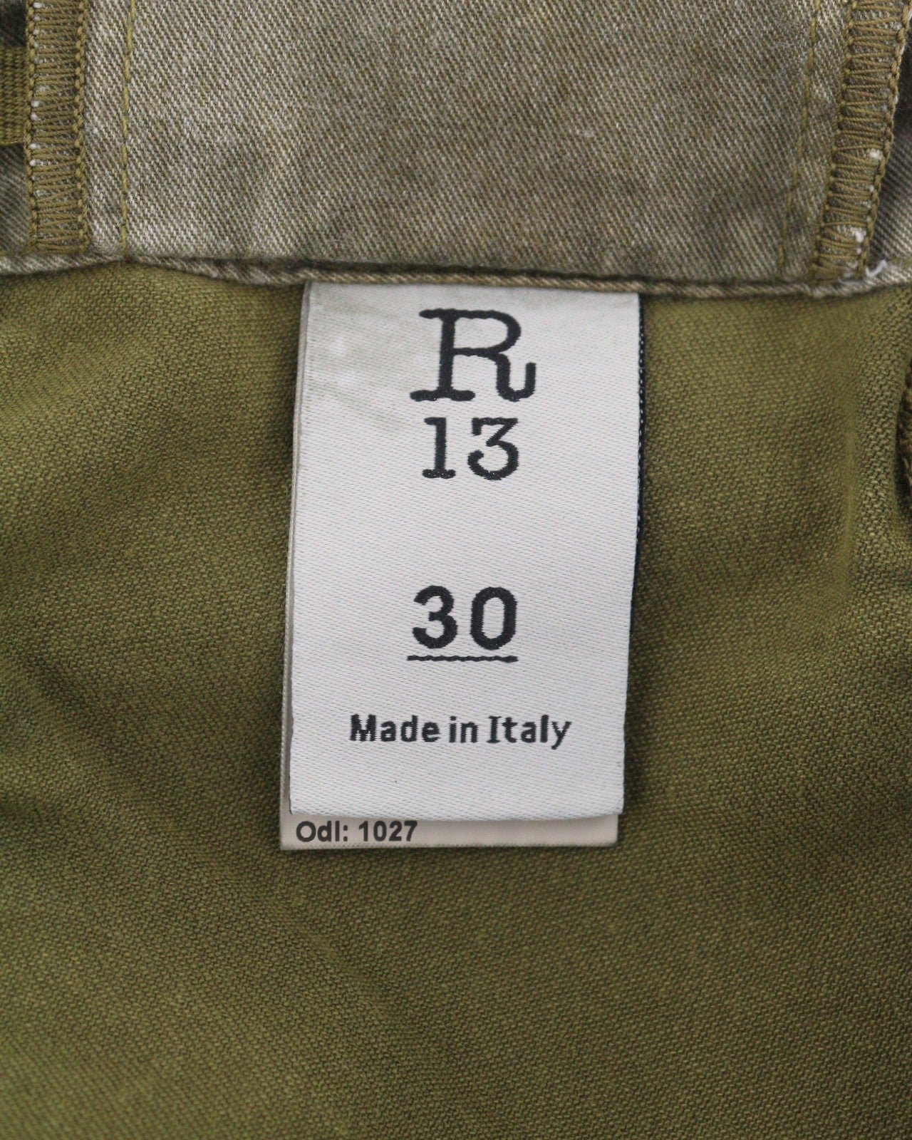 R13 Ankle Military Women Trousers 30 Olive Garment Dyed Moleskin FW25 RRP1199