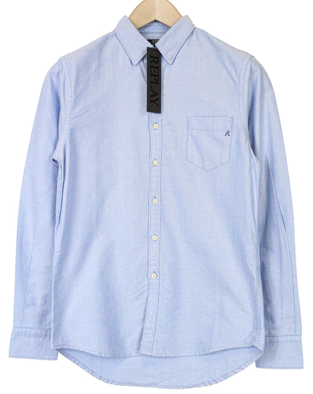 REPLAY Men's Shirt XS Light Blue Melange Pure Cotton Pocket Smart Casual