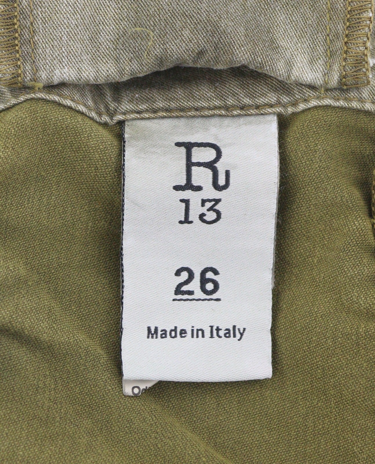 R13 Ankle Military Women Trousers 26 Olive Garment Dyed Cargo Zip FW25 RRP1199