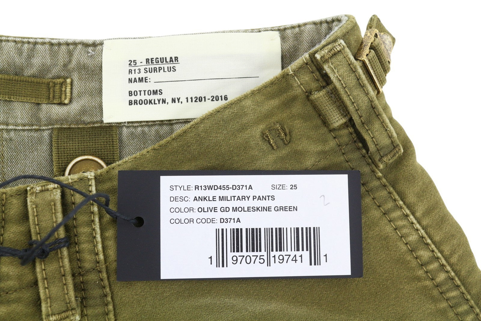 R13 Ankle Military Women Trousers 25 Olive Garment Dyed Cargo Zip FW25 RRP1199