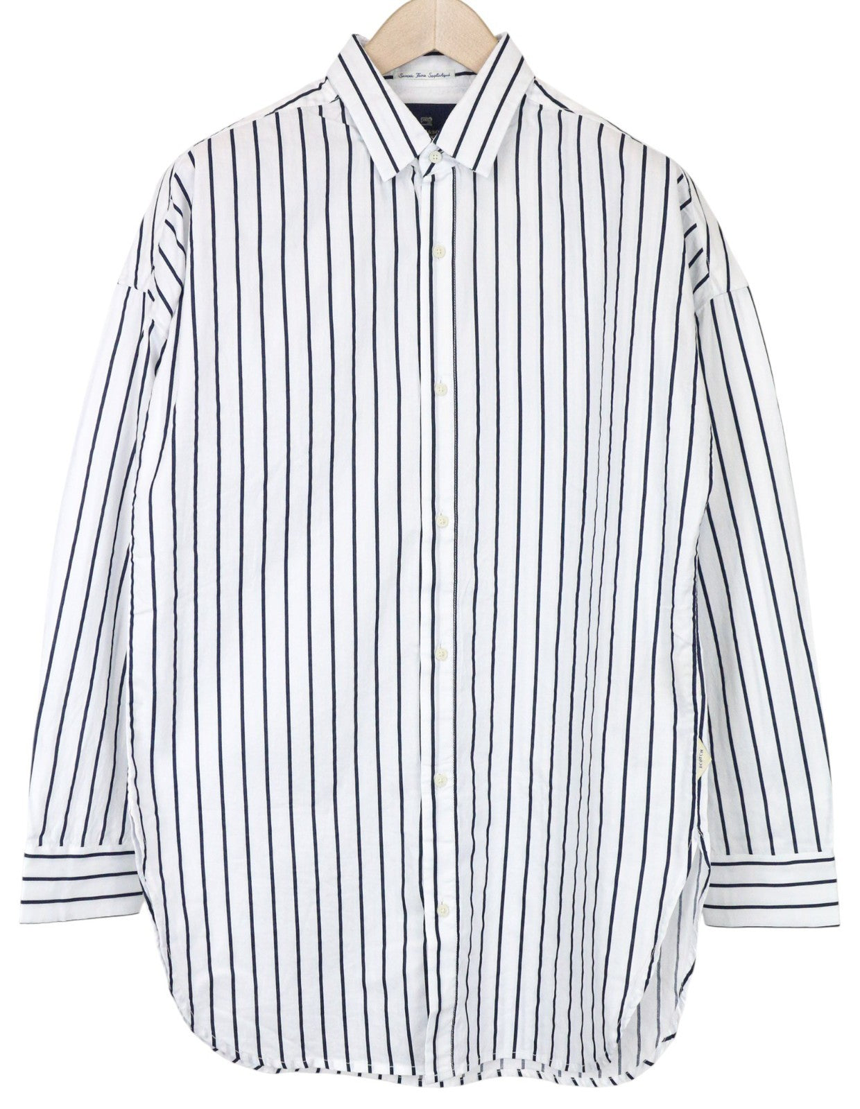 SCOTCH & SODA Men's Shirt M White Striped Slim Cotton Asymmetric Long Sleeve