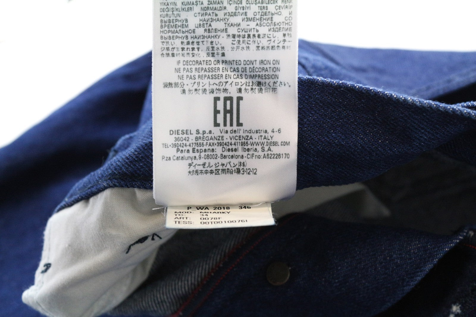 DIESEL Mharky 0078F vyriški džinsai W34 mėlyni, ploni, netempiami, su sagomis, aptempti 