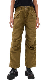 R13 Ankle Military Women Trousers 25 Olive Garment Dyed Moleskin FW25 RRP1199