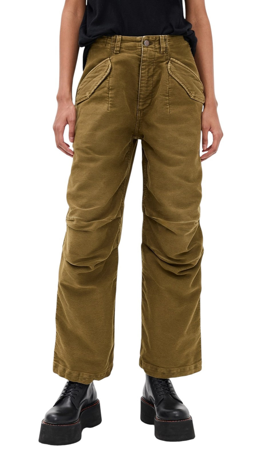 R13 Ankle Military Women Trousers 25 Olive Garment Dyed Moleskin FW25 RRP1199