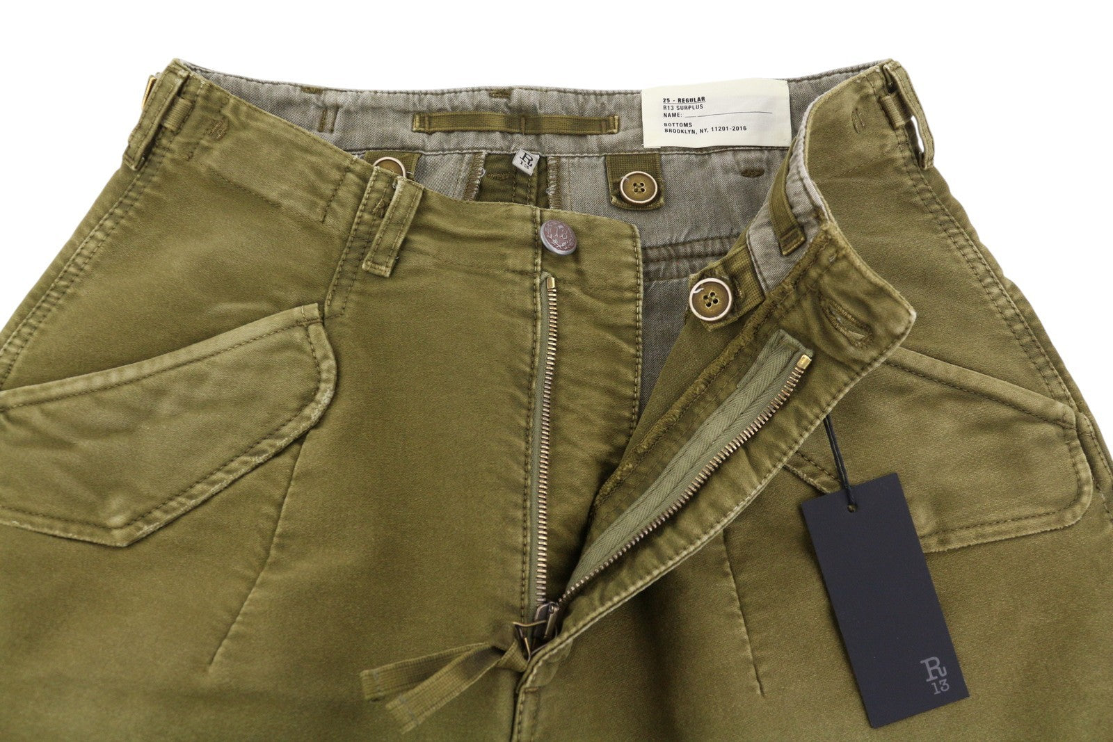 R13 Ankle Military Women Trousers 25 Olive Garment Dyed Moleskin FW25 RRP1199