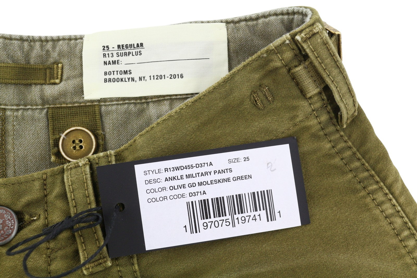 R13 Ankle Military Women Trousers 25 Olive Garment Dyed Moleskin FW25 RRP1199