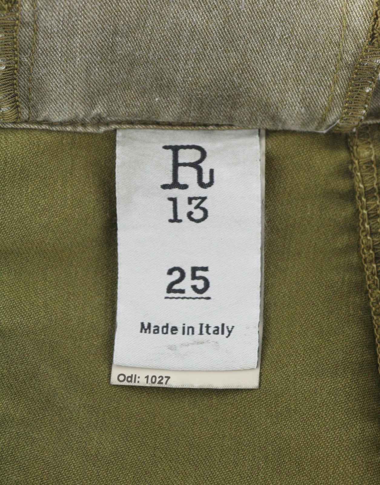 R13 Ankle Military Women Trousers 25 Olive Garment Dyed Moleskin FW25 RRP1199