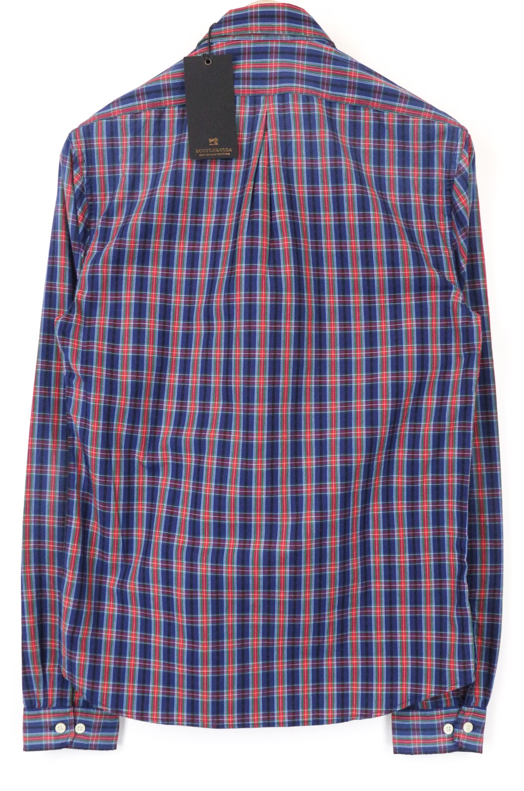 SCOTCH & SODA Men's Shirt S Mid Blue Plaid Checked Cotton Button-Up Casual