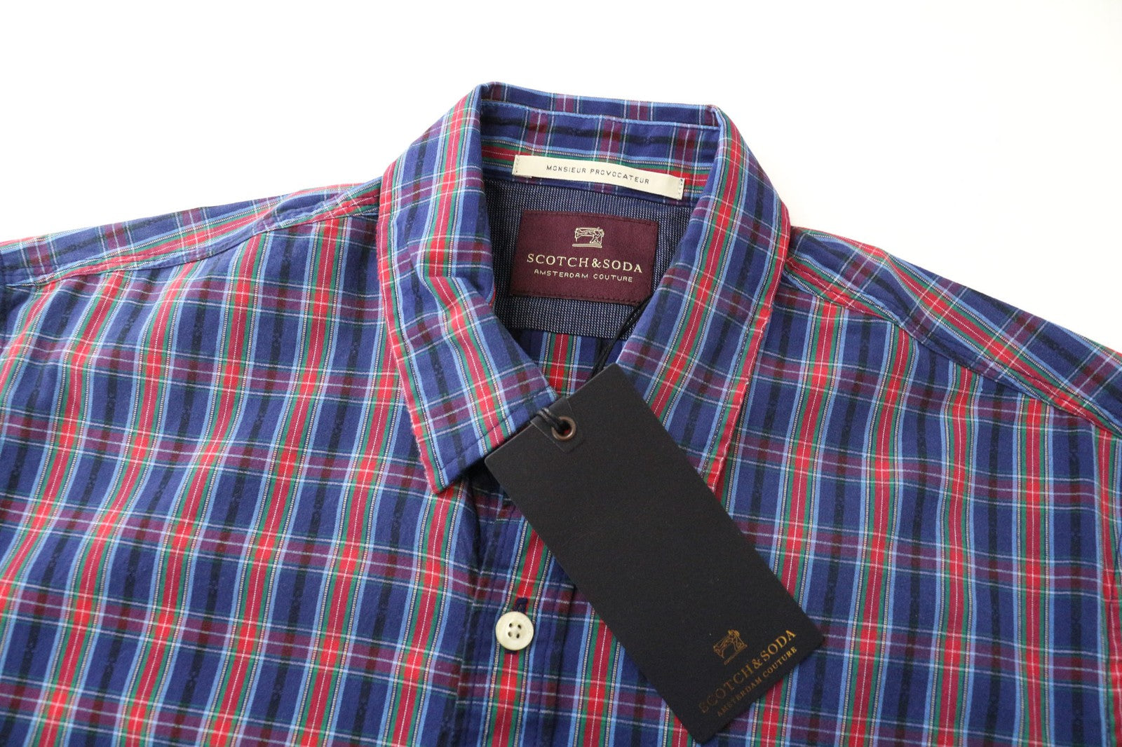 SCOTCH & SODA Men's Shirt S Mid Blue Plaid Checked Cotton Button-Up Casual