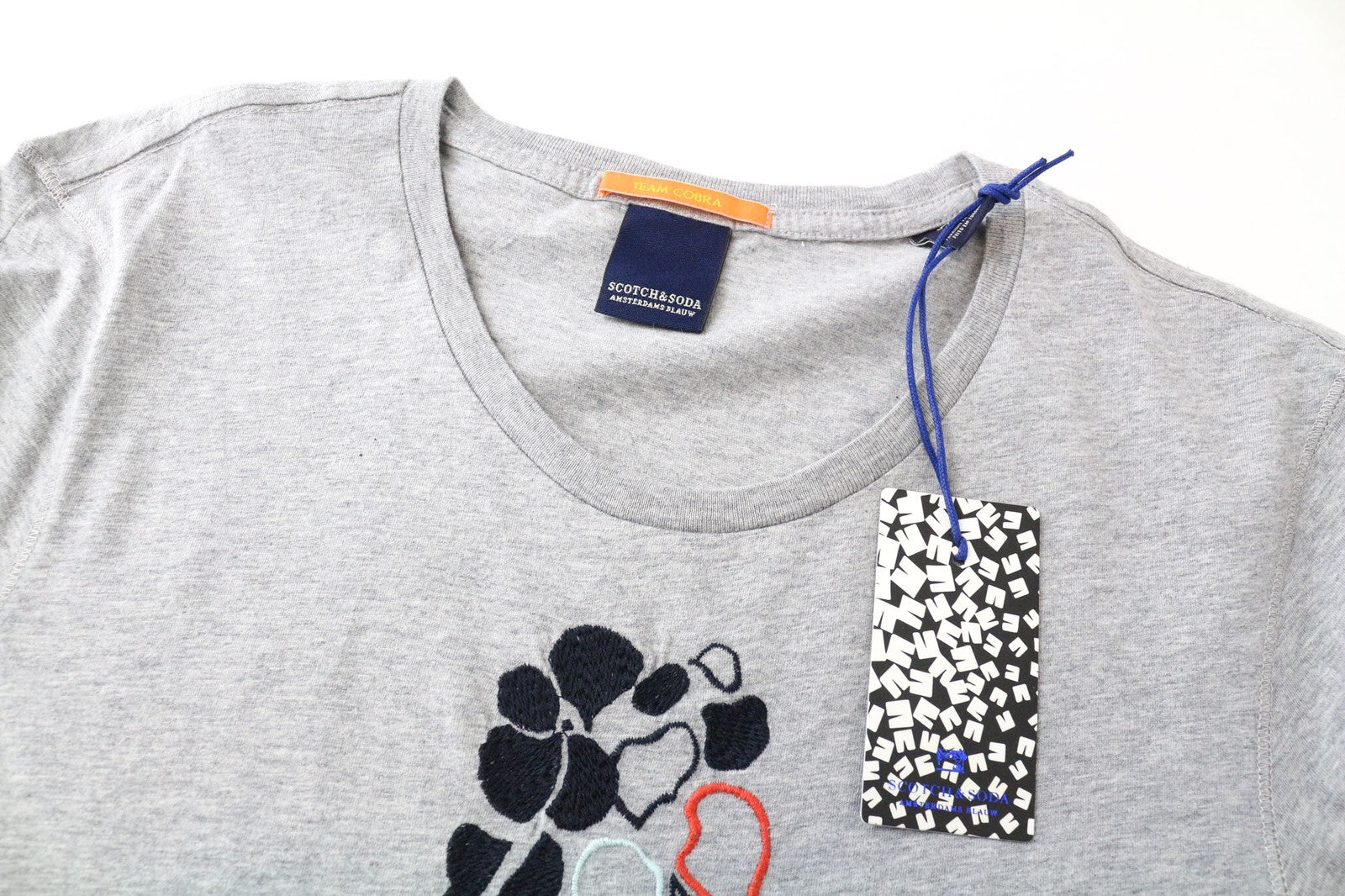 SCOTCH & SODA Women's T-Shirt M Grey Embroidered Cotton Jersey Round Tee