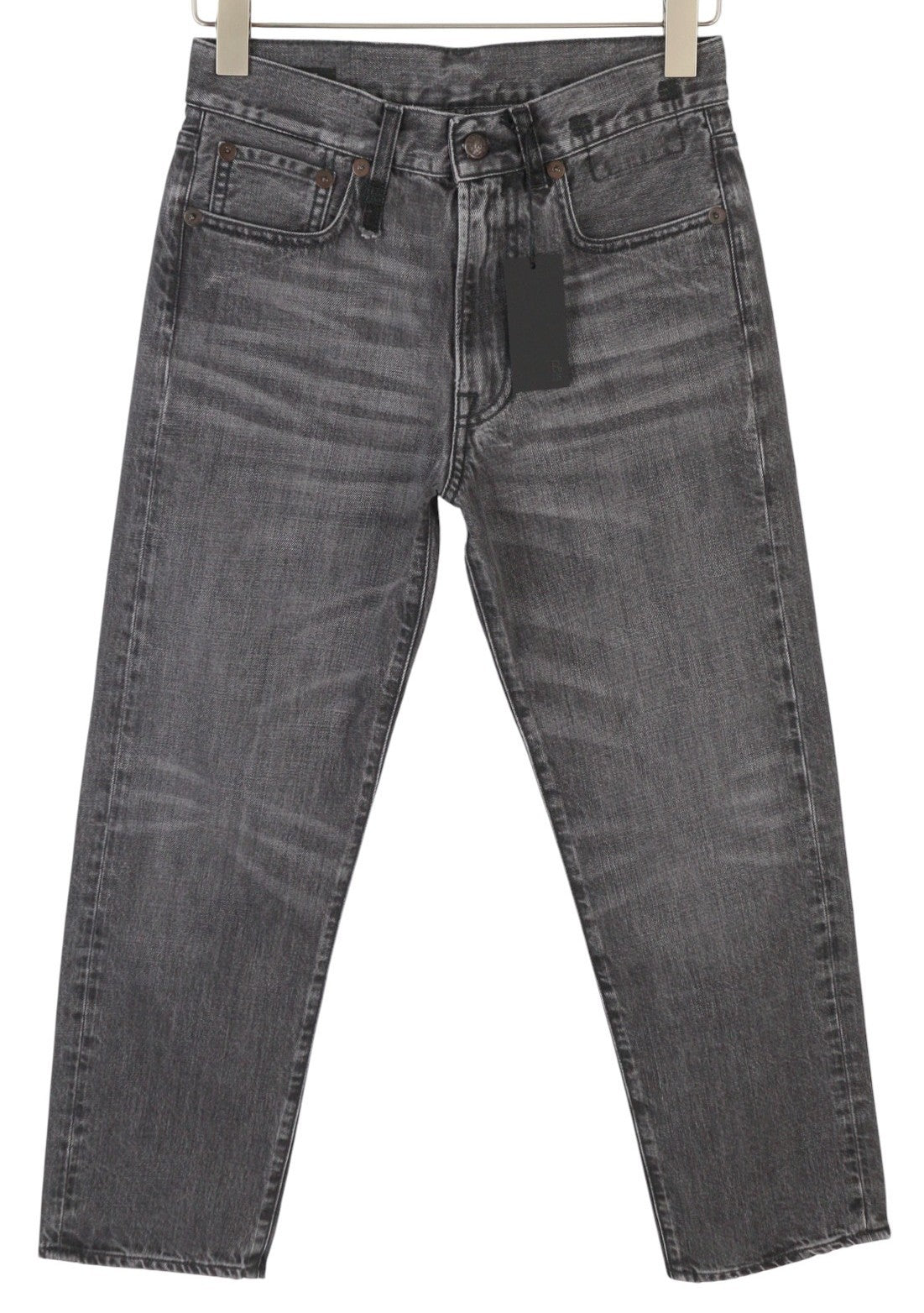 R13 Boyfriend Women Jeans 23 Wilson Black Whiskers Faded Denim Cropped Zip PS25