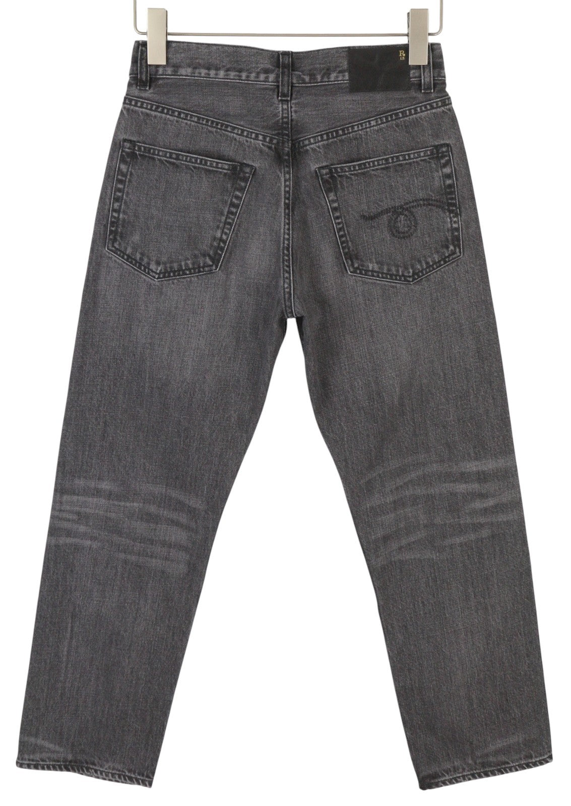 R13 Boyfriend Women Jeans 23 Wilson Black Whiskers Faded Denim Cropped Zip PS25