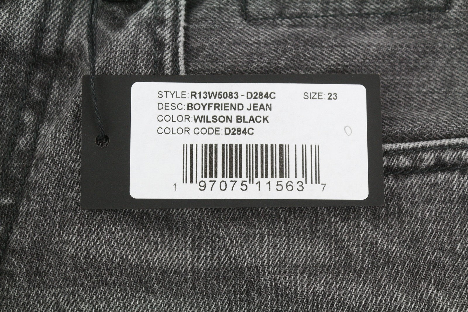 R13 Boyfriend Women Jeans 23 Wilson Black Whiskers Faded Denim Cropped Zip PS25