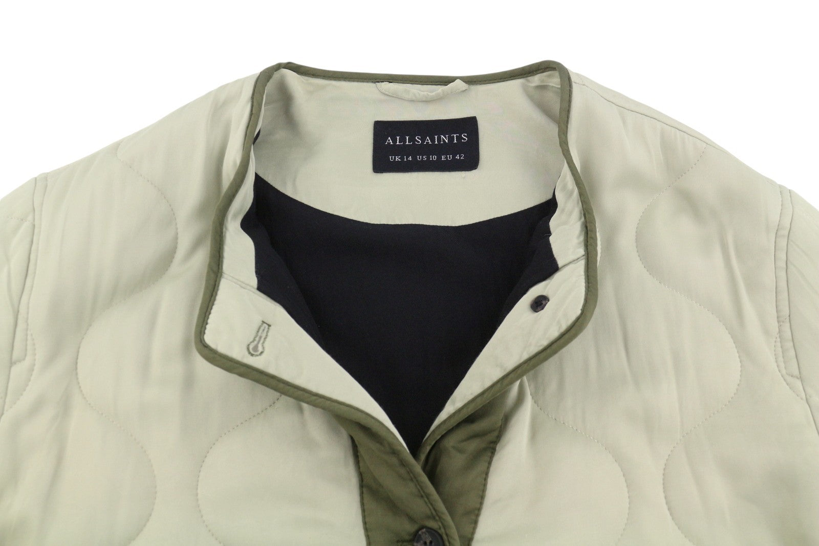 ALLSAINTS Foxi Liner Women Jacket EU42 Green Button-Up Quilted Crew Neck Pockets