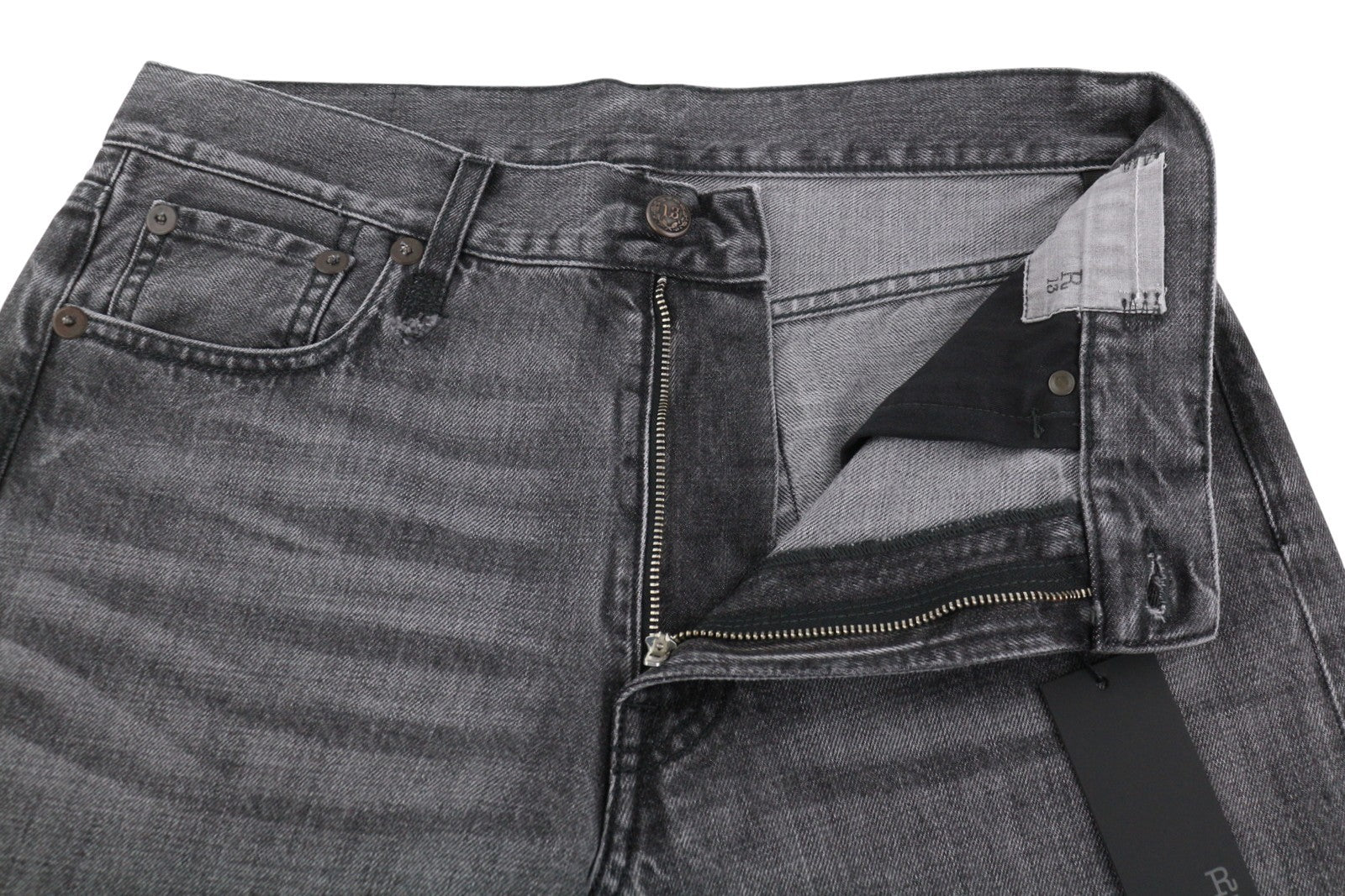 R13 Boyfriend Women Jeans 27 Wilson Black Whiskers Faded Cropped Ankle PS25