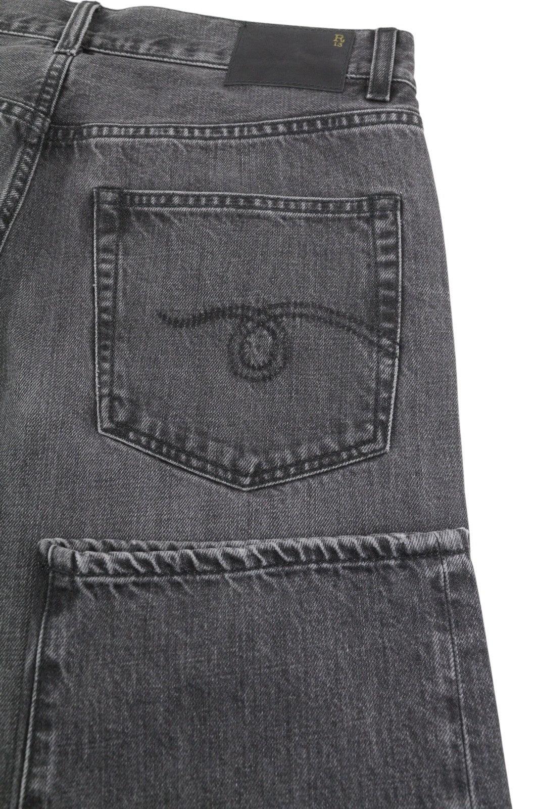 R13 Boyfriend Women Jeans 27 Wilson Black Whiskers Faded Cropped Ankle PS25