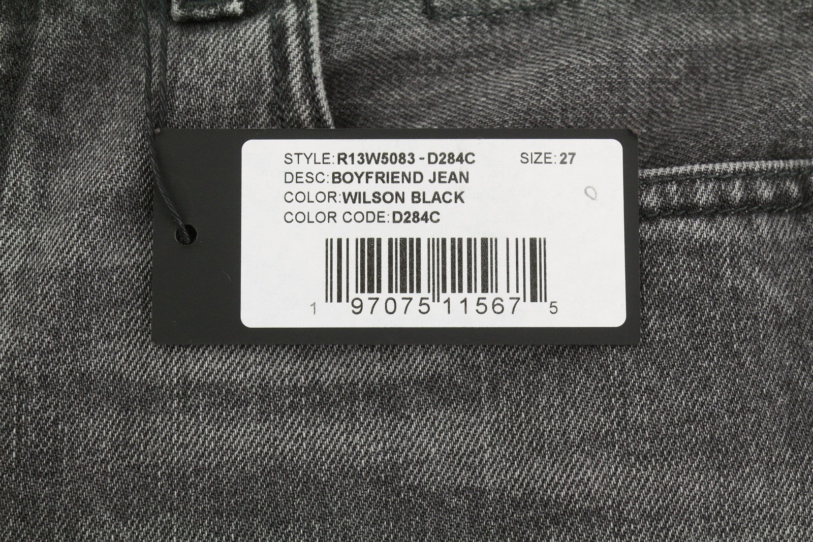 R13 Boyfriend Women Jeans 27 Wilson Black Whiskers Faded Cropped Ankle PS25