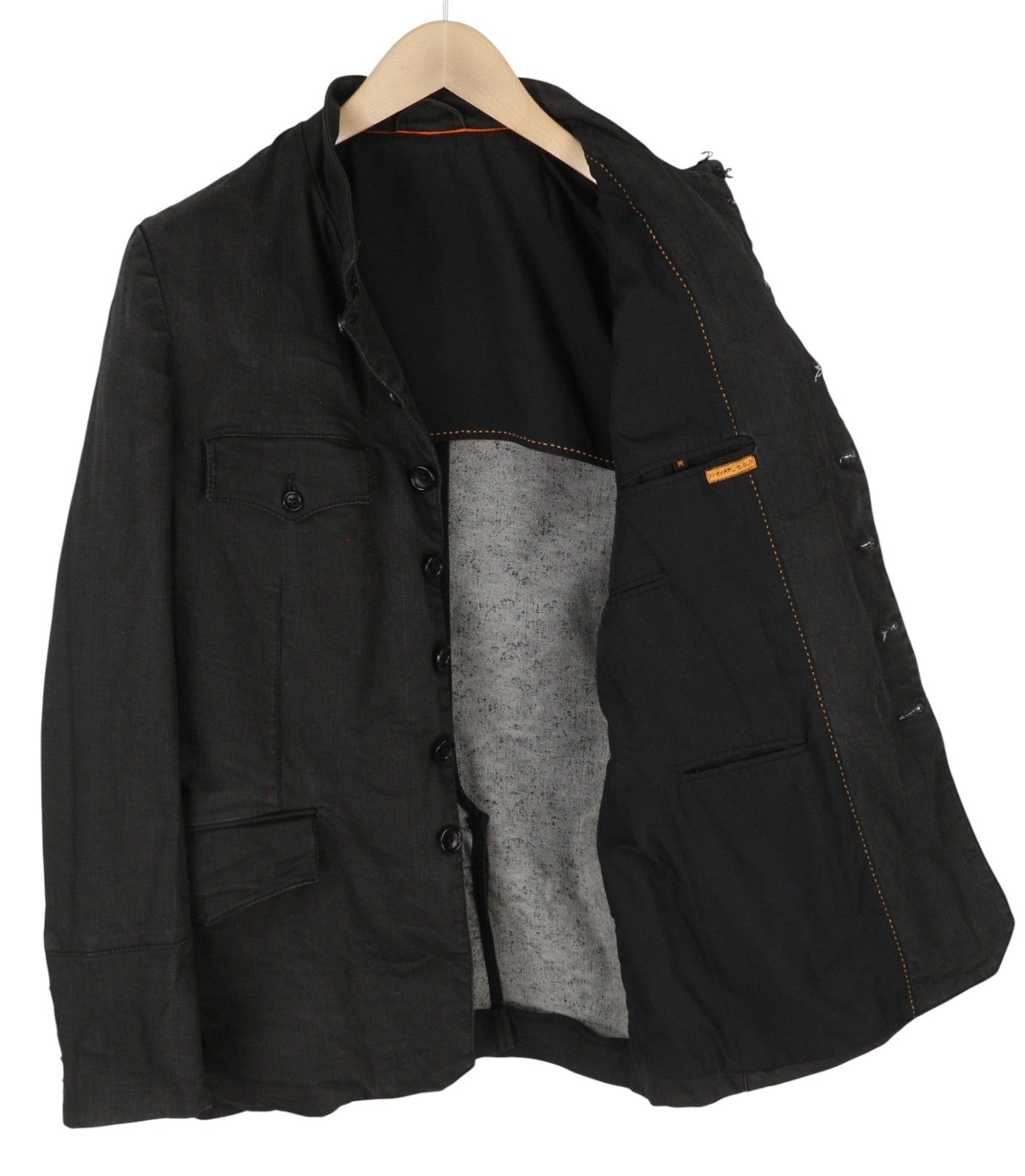 NUDIE JEANS Men Jacket ~M Black Button-Up High Neck Unlined Denim Look Dark