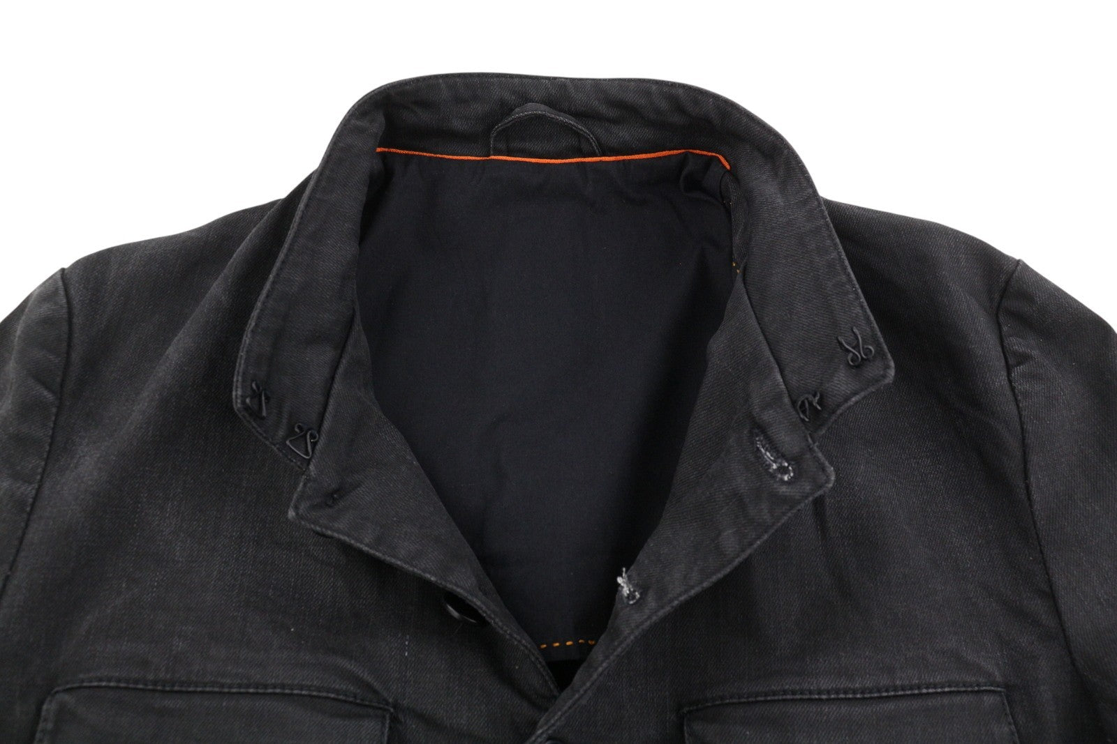 NUDIE JEANS Men Jacket ~M Black Button-Up High Neck Unlined Denim Look Dark