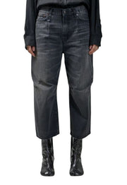 R13 Crop Wide Leg Women Jeans 24 Wilson Black Distress Cropped Zip PS25 RRP699