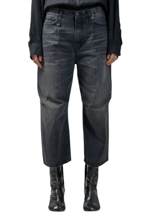 R13 Crop Wide Leg Women Jeans 24 Wilson Black Distress Cropped Zip PS25 RRP699