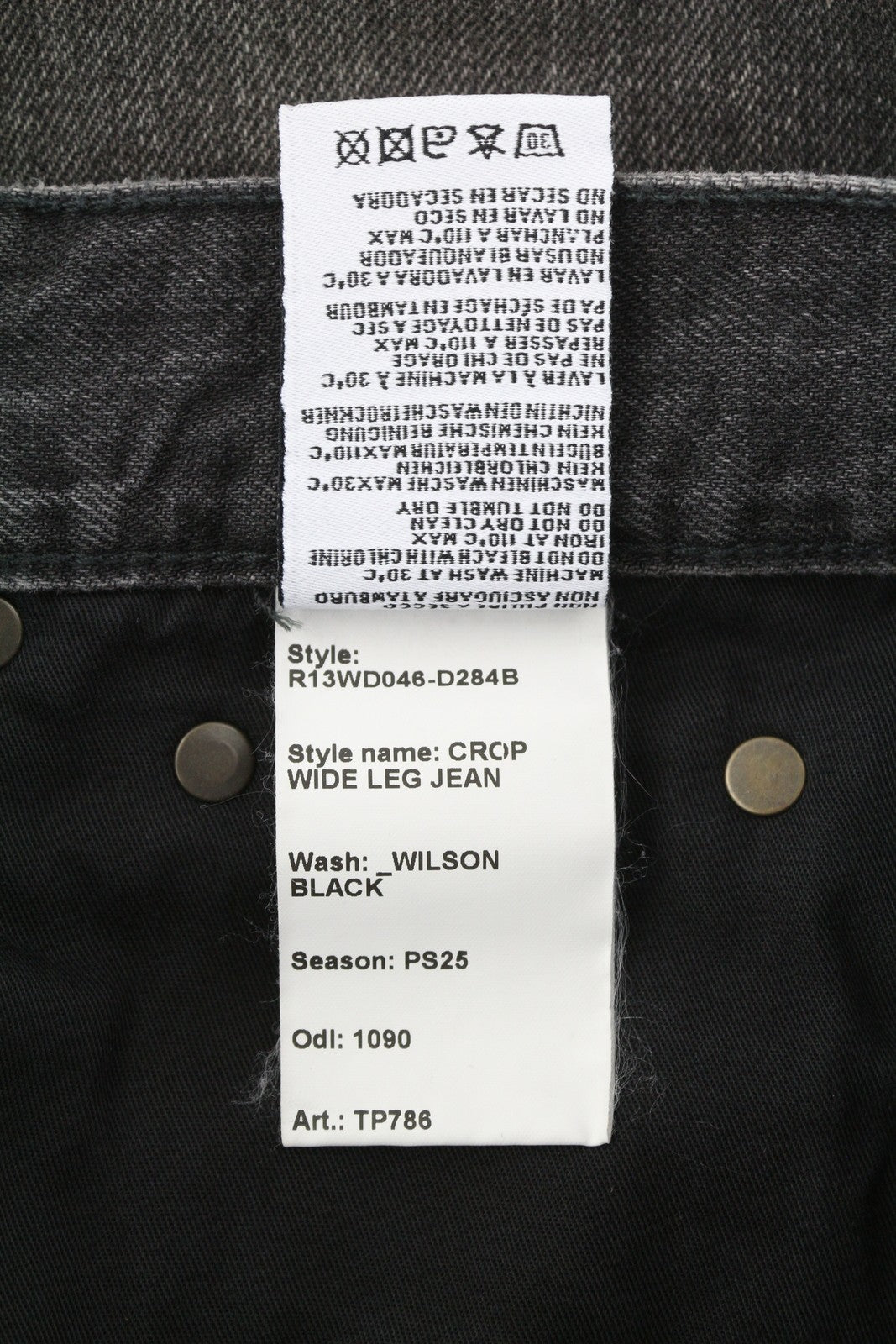 R13 Crop Wide Leg Women Jeans 24 Wilson Black Distress Cropped Zip PS25 RRP699