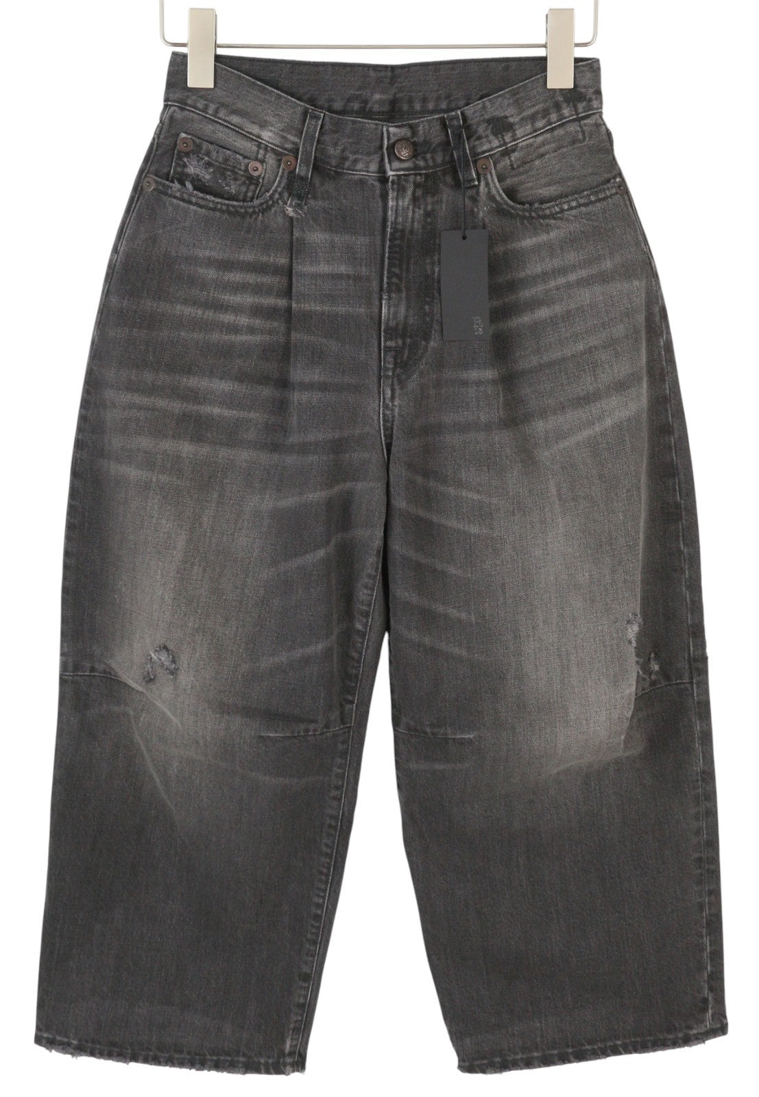 R13 Crop Wide Leg Women Jeans 24 Wilson Black Distress Cropped Zip PS25 RRP699