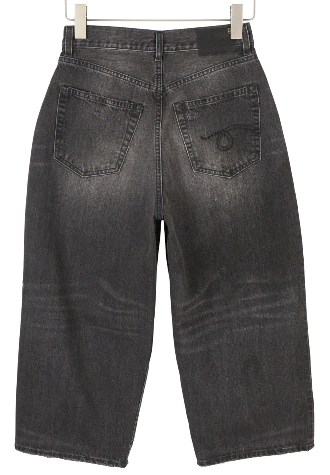 R13 Crop Wide Leg Women Jeans 24 Wilson Black Distress Cropped Zip PS25 RRP699