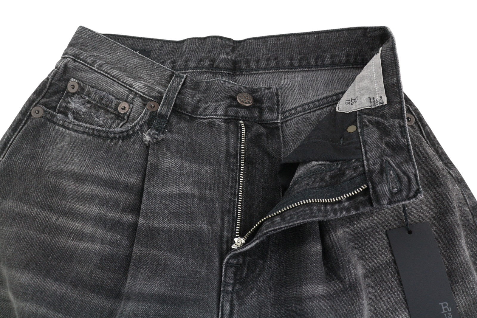 R13 Crop Wide Leg Women Jeans 24 Wilson Black Distress Cropped Zip PS25 RRP699