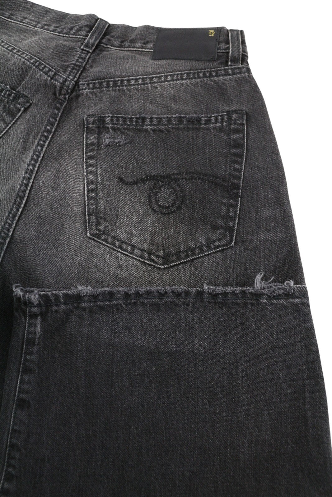 R13 Crop Wide Leg Women Jeans 24 Wilson Black Distress Cropped Zip PS25 RRP699