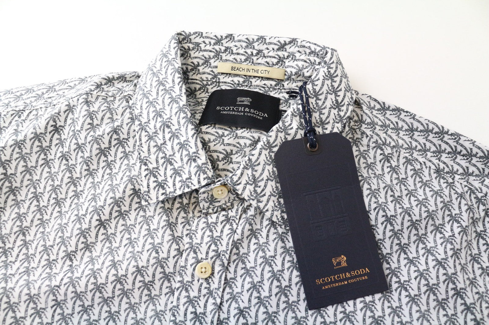 SCOTCH & SODA Men's Shirt S Grey Palm Print Summer Cotton Beach Button Up